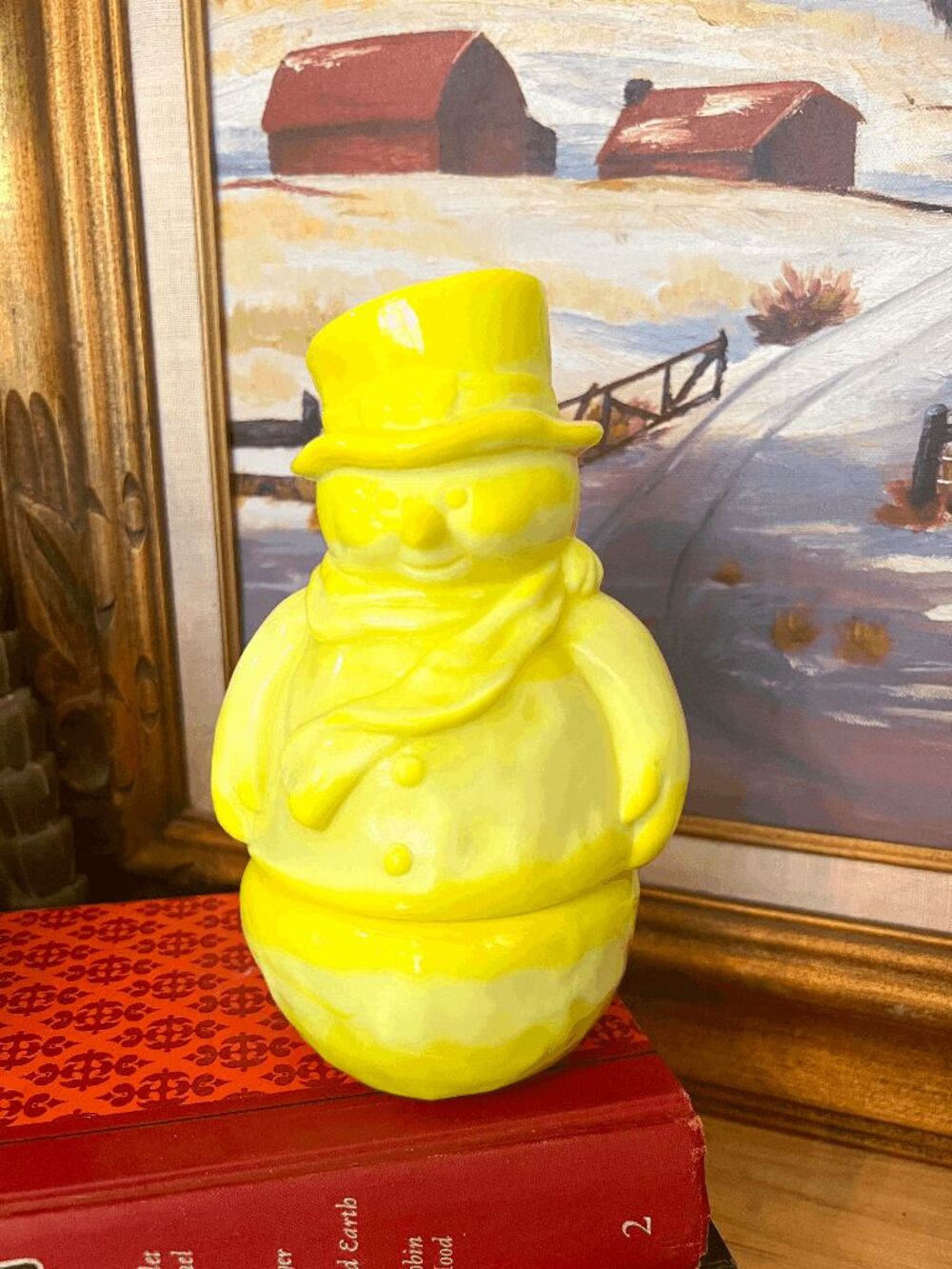 Fenton USA Dandelion Yellow Snowman Fairy Lamp Mosser Pressed Limited Art Glass